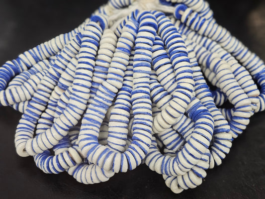 Handmade Cobalt Blue & Ivory Krobo Glass Spacer Beads | African Recycled Glass Beads | Ghana Jewelry Making Supplies